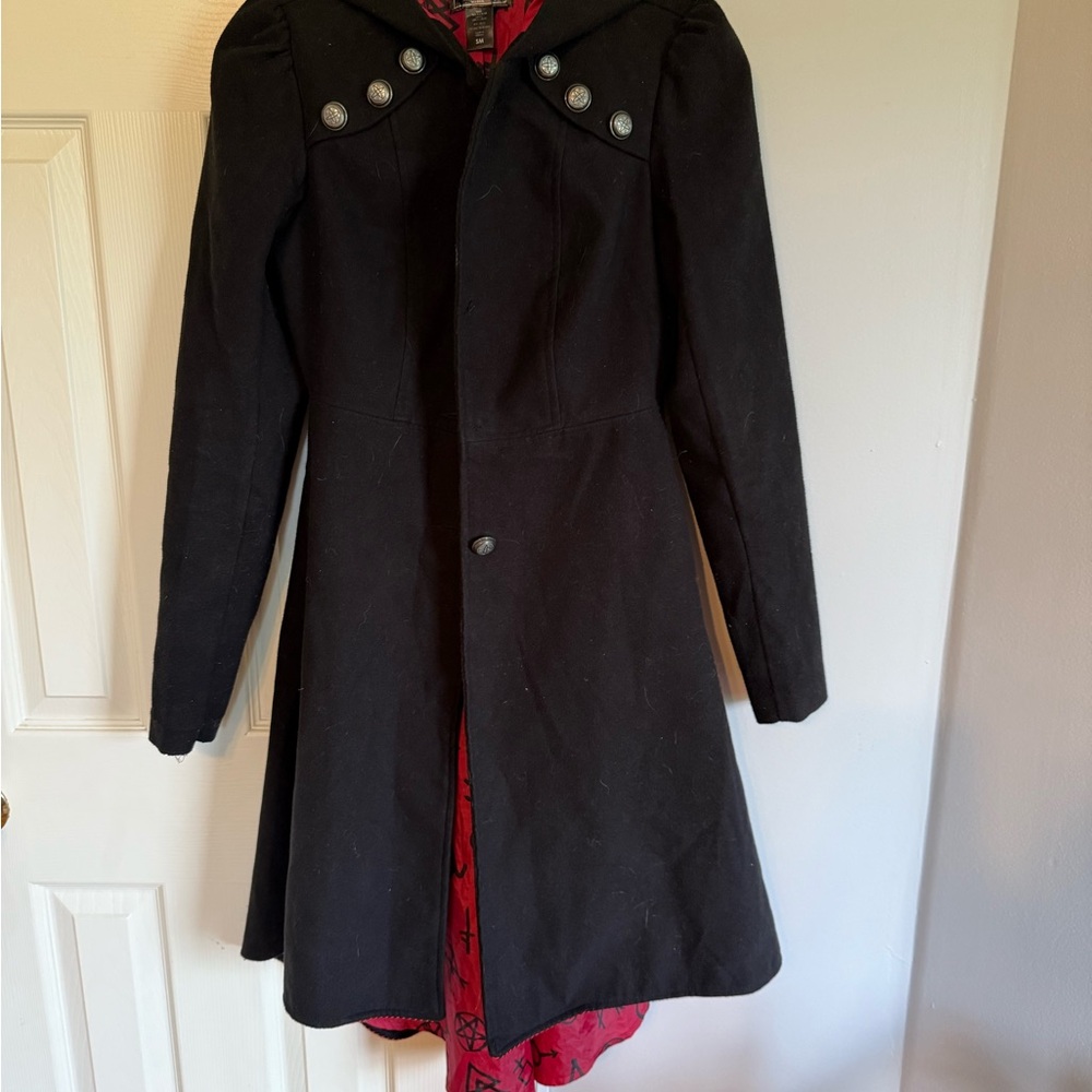 Hot Topic Black Trench Coat with Red Lining
